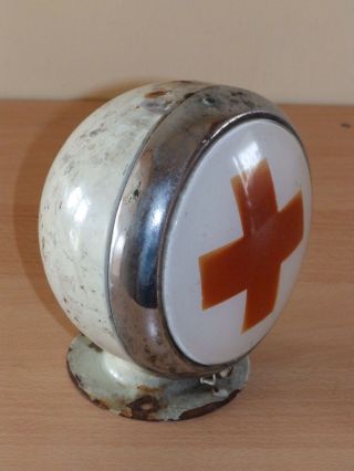 Very Rare Vintage USSR Ambulance Car Glass Lamp Soviet Red Cross Warning Light 6