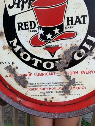 Rare Vintage 1920 ' s Red Hat Motor Oil 5 Gallon Metal Rocker Can Gas Station Sign 5