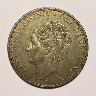 Netherlands 2 - 1/2 Gulden 1933 - Rare Large Silver Crown - Wilhelmina I.  - Xf