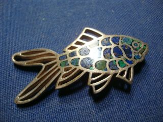 Old Pawn Ultra Rare Gem Stone Fish 950 Sterling Silver Brooch