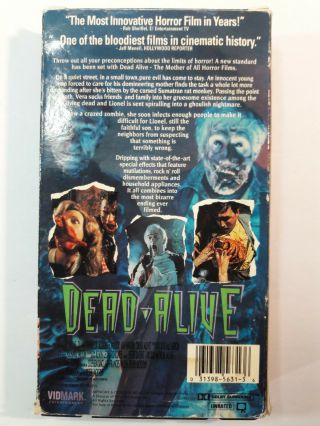 Dead Alive VHS RARE Unrated HORROR CULT GORE MOVIE VIDEO TAPE 1994 VIDEOSMITH 2