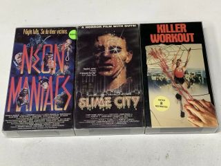 Rare Horror Vhs Slime City,  Killer Workout,  Neon Maniacs.  Lightning Video,  Camp