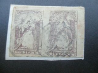 Victoria Stamps: Queen On The Throne Pair On Piece - Rare (d70)