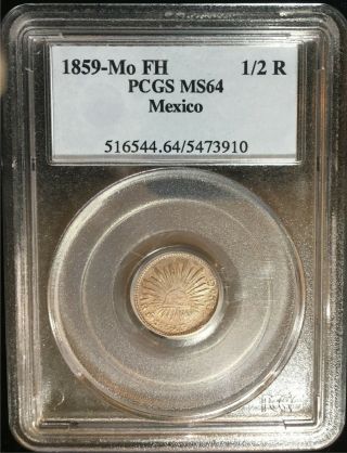 1859 - Mo Fh Mexico 1/2 Real Pcgs Ms64 - Rare Date,  Mark &, .