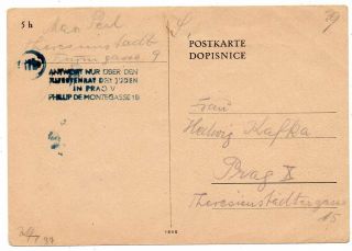 1944 Germany To Czechoslovakia Jews Concentration Camp Cover,  Rare