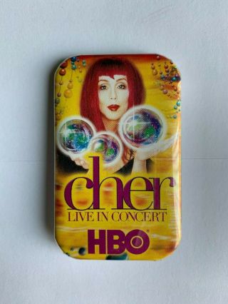Cher Live In Concert Hbo Promotional Pinback Button Pin 2.  75 " Rare
