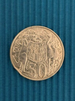 Rare 1966 Australia Fifty Cent Coin Rim Error Clipped Planchet 50 Cent Piece