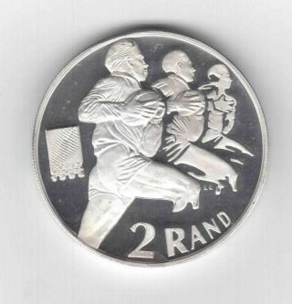 South Africa - Rare Silver Proof 2 Rand Coin 1995 Year Km 153 Rugby World Cup