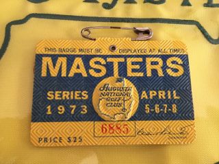 1973 Masters Augusta National Badge Pga Rare Tommy Aaron Wins Golf Open Palmer