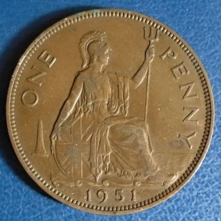 1951 King George Vi Bronze Penny,  Very Rare Date -
