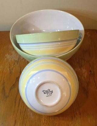 Rare Pampered Chef Ceramic Nesting Mixing Bowls Pastel Stripes Hostess Gift