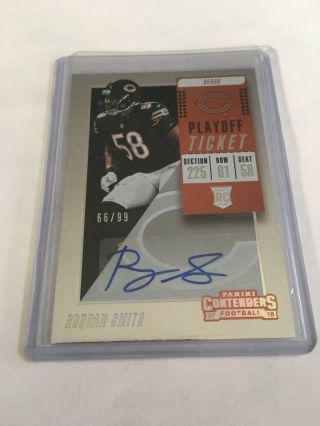 2018 Contenders Roquan Smith Bears Rookie Card Auto Rare Playoff Ticket 66/99