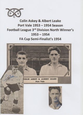 Colin Askey & Albert Leake Port Vale 1953 - 1954 Rare Orig Hand Signed Pictures