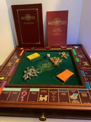 Rare 1991 Franklin Monopoly Collectors Edition Wood Board Game Gold Plated