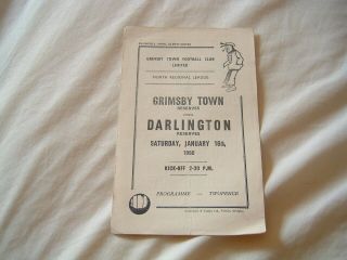Grimsby Town Reserves V Darlington Reserves 16/1/1960 - Rare