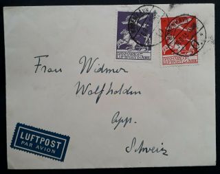 Very Rare 1933 Denmark Airmail Cover Ties Airmail Stamps Canc Copenhagen