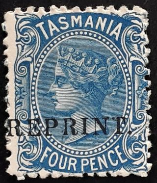 Rare 1889 - Tasmania Australia 4d Blue Sideface Stamp Reprint On Thick Card