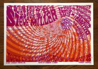1967 Straight Theater Poster Rare Orig.  1st Print Steve Miller Blues Fillmore Era