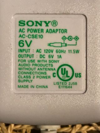 SONY AC Power Adaptor Ac - CSE10 Rare Find Sony 6v Adaptor Ac Son 4