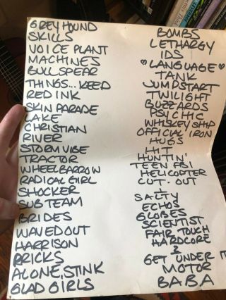 Handwritten Guided By Voices Set List,  From 2003,  Rare,