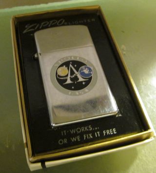 Zippo Lighter Vintage Very Rare 1973 Nasa Apollo Slim W/ Box