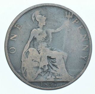 Rare 1897 Penny,  High Tide,  British Coin From Victoria Fine