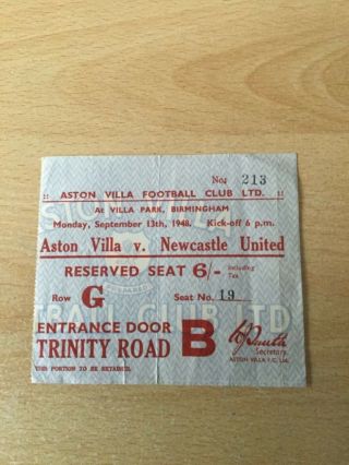 Aston Villa V Newcastle United 1948/1949 Very Rare Ticket