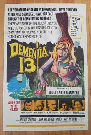 Rare Horror Movie Poster Dementia 13 Francis Ford Coppola Roger Corman 1963