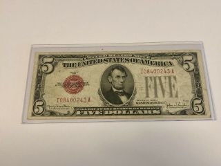 1928 F Red Seal $5 Dollar Bill Note Rare Old Money Non Star I 08400243 A
