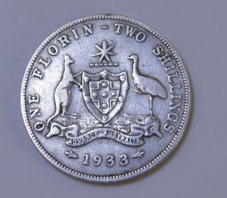 1933 (m) Australian George V - Florin - 92.  5 Silver Fine Coin Rare (he126)