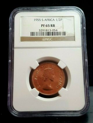 1955 south africa Half Penny 1/2P PROOF NGC PF65RB POP23 RARE 2,  850 Minted 1 2