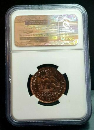 1955 south africa Half Penny 1/2P PROOF NGC PF65RB POP23 RARE 2,  850 Minted 1 4