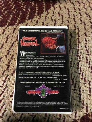 HORROR HOSPITAL GORGON VIDEO HORROR SOV SLASHER RARE OOP VHS BIG BOX SLIP 3