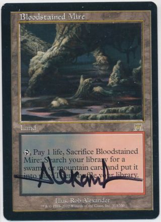 Mtg Bloodstained Mire Onslaught Rare Signed By Artist Rob Alexander Light Play