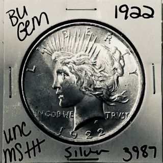 1922 P Bu Gem Peace Silver Dollar Unc Ms,  U.  S.  Rare Coin 3987