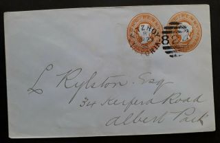 Rare 1895 Victoria Cover Ties 2x Pre Printed 1d Orange Oval Qv Stamps Fitzroy
