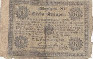 6 Kreuzer Vg Banknote From Austrian Empire/hungary 1849 Rare