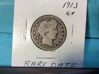 1913 Barber Silver Quarter Rare Date Details