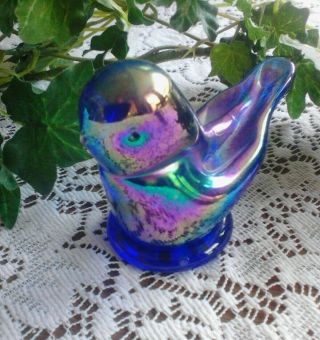 Large Bluebird Of Happiness In Rare Cobalt Blue Carnival Glass Leo Ward 2002