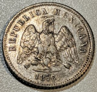 1876 Mexican 10 Centavos.  Au Grade.  Rare Alamo.