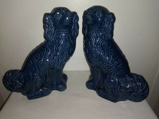 Rare Solid Blue Staffordshire Spaniel Figurines Made in England by Arthur Wood 2