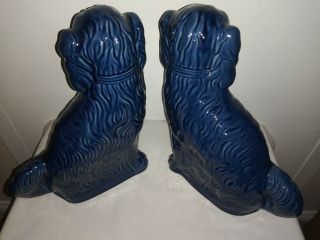 Rare Solid Blue Staffordshire Spaniel Figurines Made in England by Arthur Wood 3