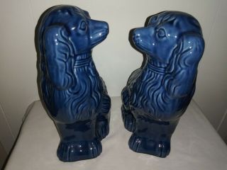 Rare Solid Blue Staffordshire Spaniel Figurines Made in England by Arthur Wood 4