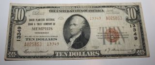1929 $10 Dollar National Bank Note Memphis,  Tennessee 132349 Rare