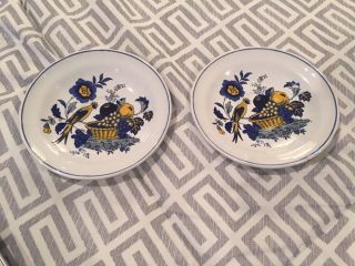 2 England Spode Blue Bird Butter Pat Small Plate Saucer 4.  5 Inches S3274 Rare