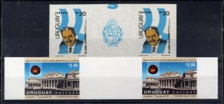 Uruguay (2411) Sc.  1227,  1608,  Imperforated " Gutter " Pairs,  Rare Duo Mnh