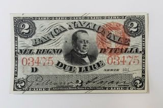 Italy 2 Lire 1868 Banknote Gem Unc Rare