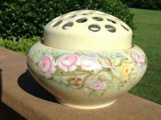 Rare Limoges Hand Painted Flower Frog Vase Artist Signed Circa 1920
