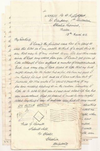 Rare Wwii British Letter.  Siege Of Malta 1942.  Cheshire Regiment.  Censored Cover