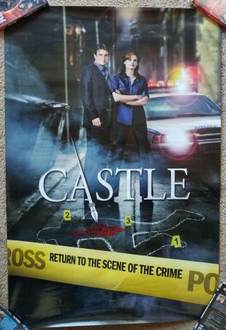 Castle Abc Tv Show Promotional Poster 27x40 Nathan Fillion Stana Katic Rare